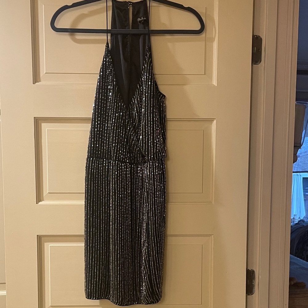 Parker beaded Black and Silver racer Back sexy Dress